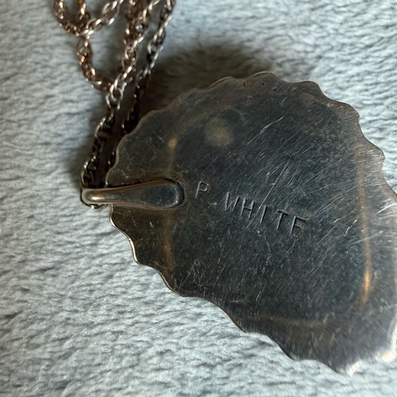 Vintage Navajo Philip White Silver Turquoise Pendant Necklace - Picture 4 of 8